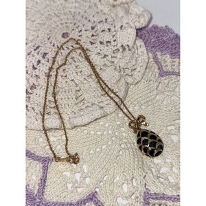 Stylish Green Enamel Egg and Bow Gold-Tone Necklace & Pendant